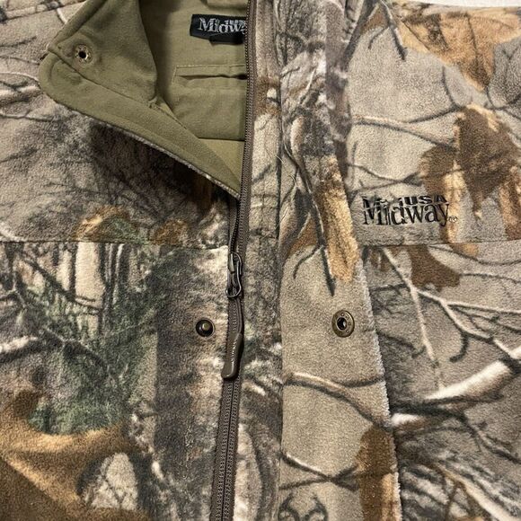 Camouflage Fleece Jacket Windproof‎ Men's Size L Hunting Coat NRA Camo Real Tree - Picture 1 of 16